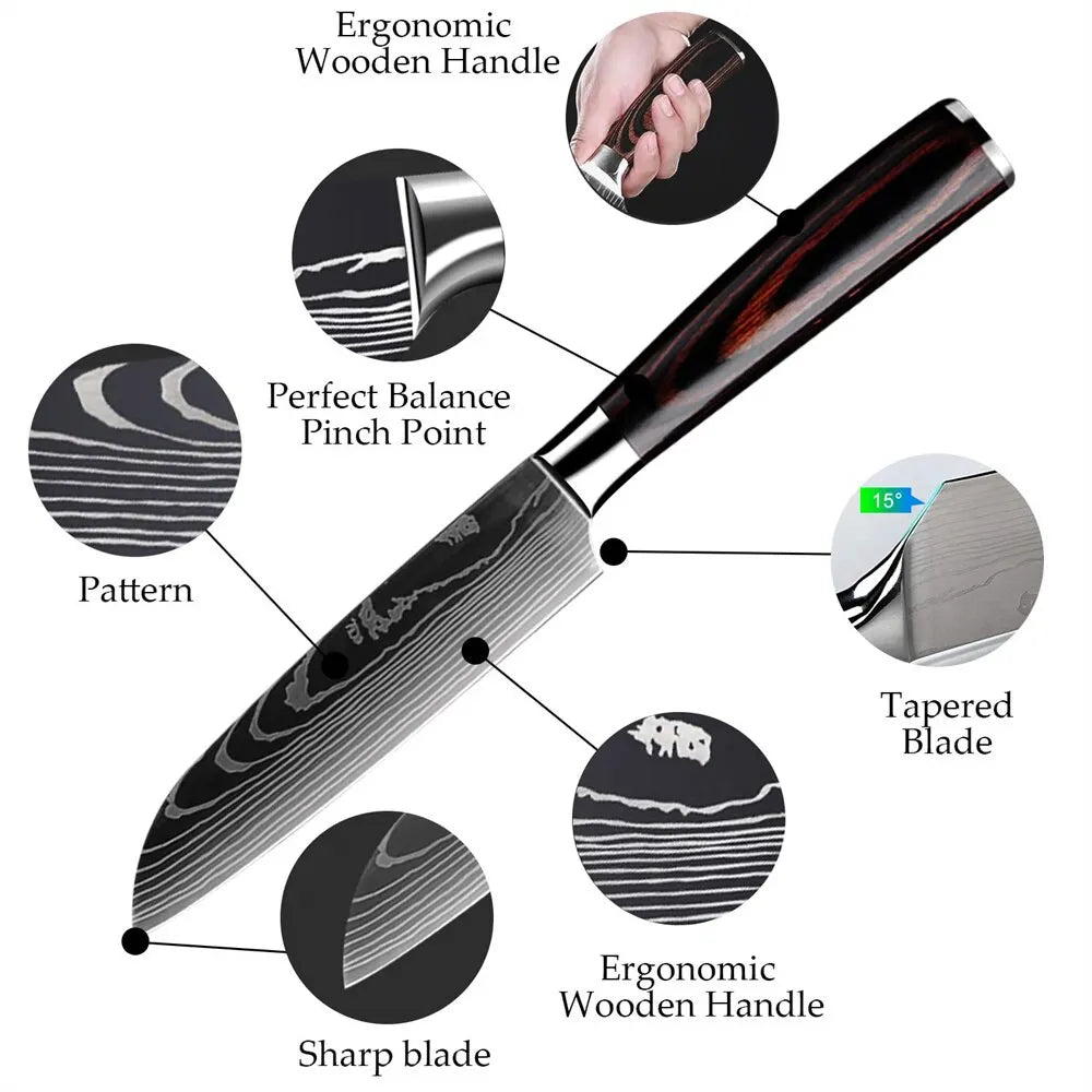 High Carbon Steel Santoku Knife 5 Inch Kitchen Knife for Cutting Slicing Pakkawood Handle