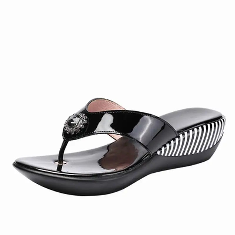 2024 Summer Platform Flip Flops Woman Anti-Slip Genuine Leather Sandals