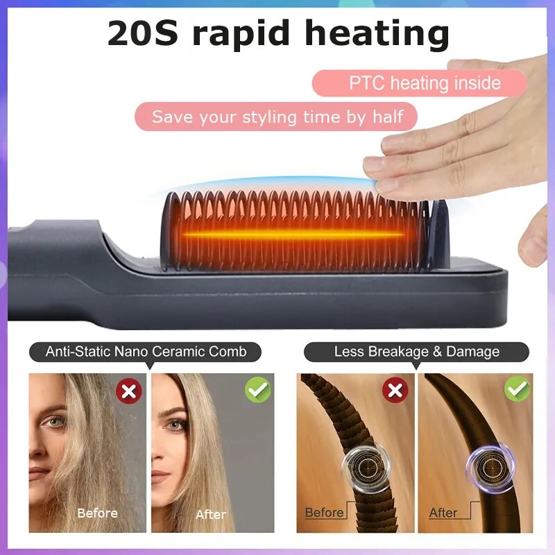 Электрическая горячая расческа, многофункциональный выпрямитель для прямых волос, расческа с отрицательными ионами, анти-ожоговый инструмент для укладки, щетка для выпрямления