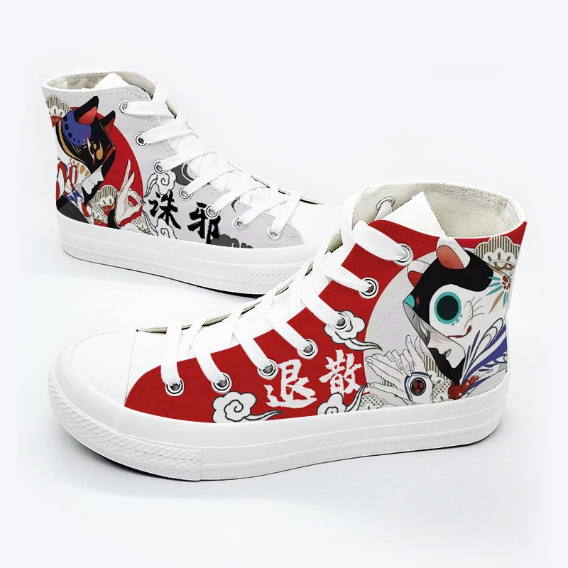 Amy and Michael Ladies High Top White Canvas Sneakers Hand Painted