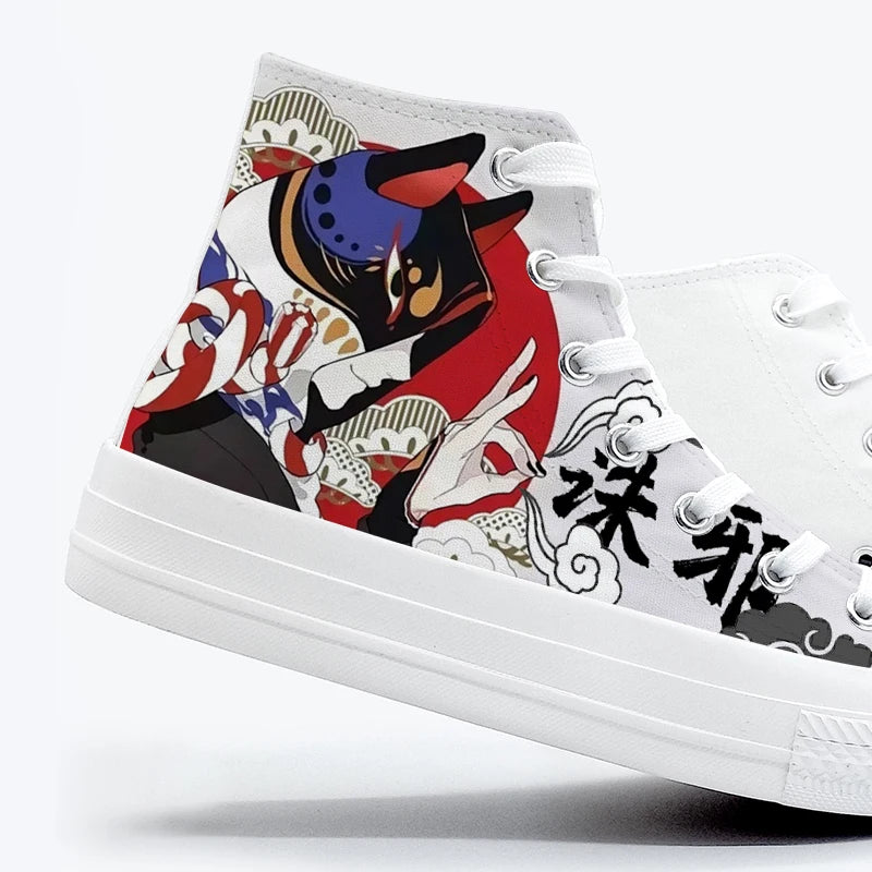 Amy and Michael Ladies High Top White Canvas Sneakers Hand Painted