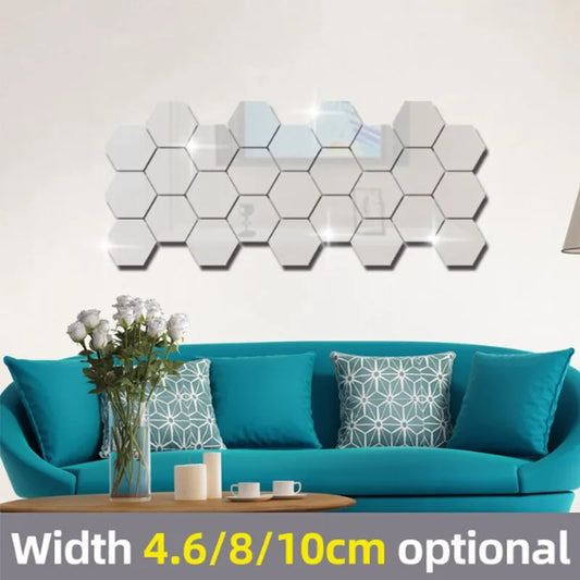 24pcs/set 3D Acrylic DIY Self-adhesive Decorative Decal Hexagonal Geometric Mirror Wall Pasted Hexagon