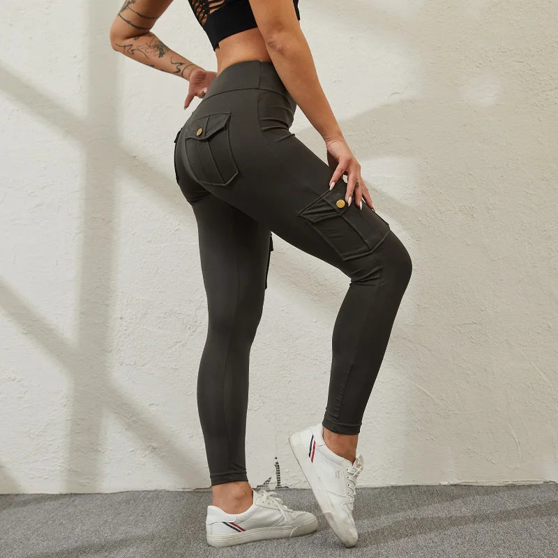 CHRLEISURE Women's Seamless Yoga Pant High Waist Hip Lifting Sport Leggings Gym Fitness Tight Elastic Slim Workwear with Pocket